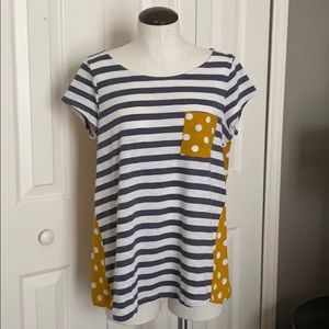 ANTHROPOLOGIE Stripe + Dot Drapey Tee Sz S